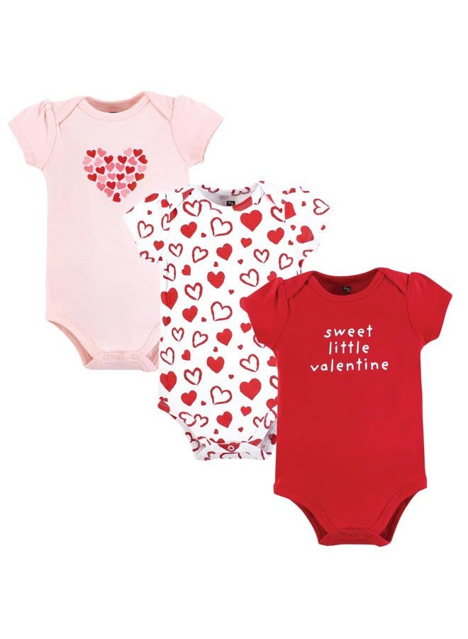 hudson baby Infant Girl Cotton Bodysuits, Valentine Hearts, 9-12 Months - Image 1