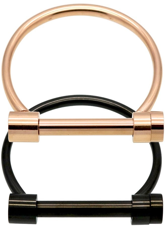 ALoveSoul 2 Pcs Screw Bracelet Stainless Steel Bar Cuff Bangle Set(Black,Rose) - Image 1