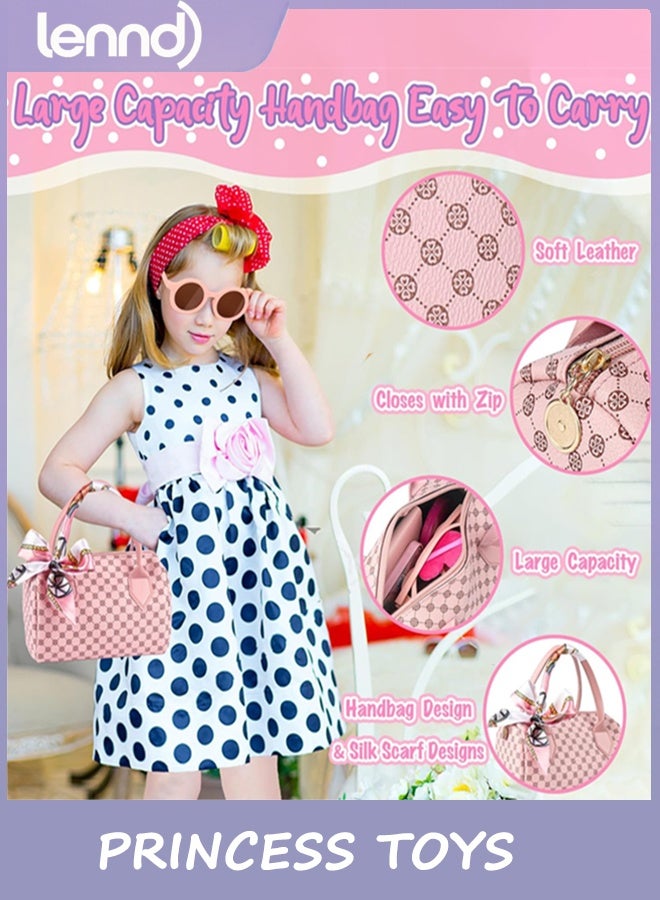 LENND Play Purse for Little Girls, 32PCS Toddler Purse with Pretend Makeup for Kids, Princess Toys Includes Handbag, Phone, Wristwatch, Silk Scarf Kids Toy Purse Birthday Gift for Girls 3 4 5 6 + - Image 2