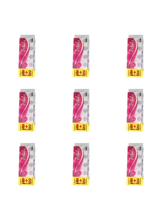 Petals ورق تواليت صحي بتلات بريميوم 2 طبقة بكميات كبيرة 8 + 2 لفة 400 ورقة - 9 عبوة - Image 2