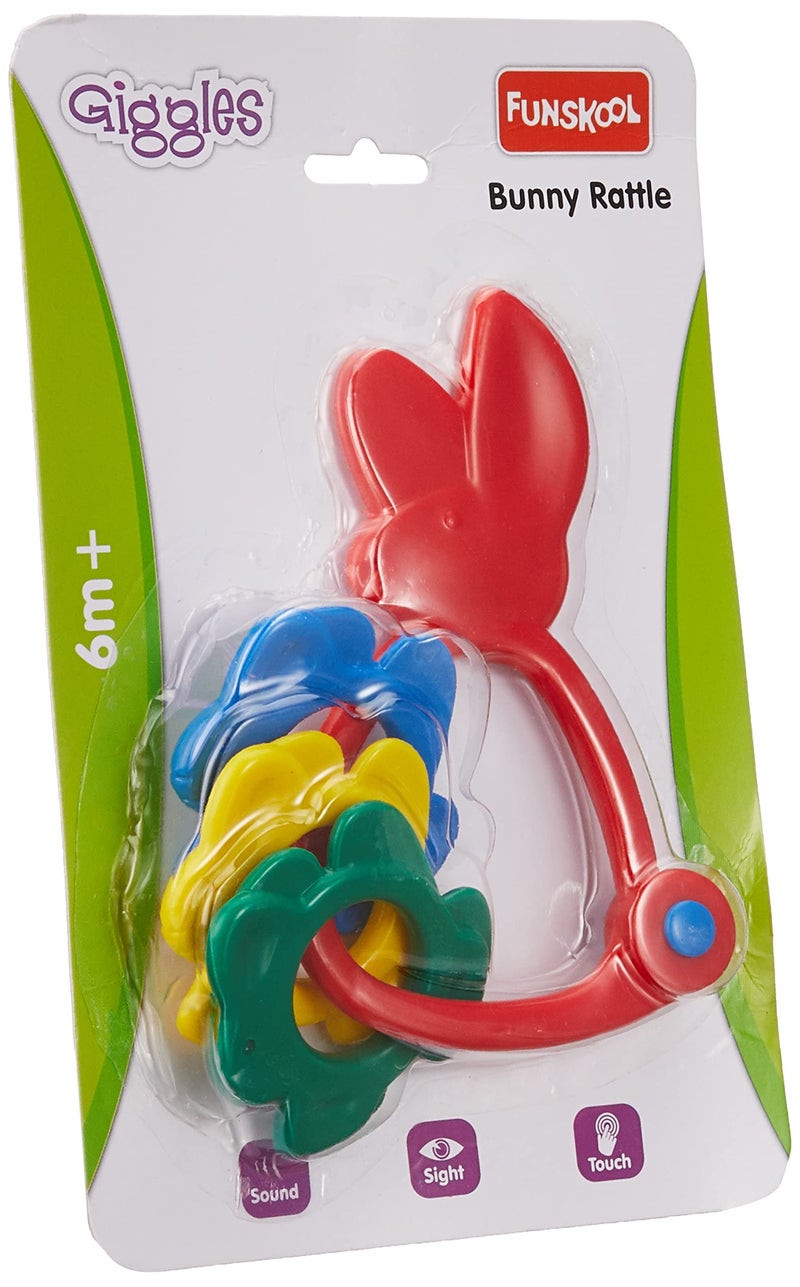 giggles Funskool Giggles, Bunny Rattle , Colourful rattle for New Born Baby, Stimulates Senses,Rattling sound, 6 months & above, Infant Toys - Image 1
