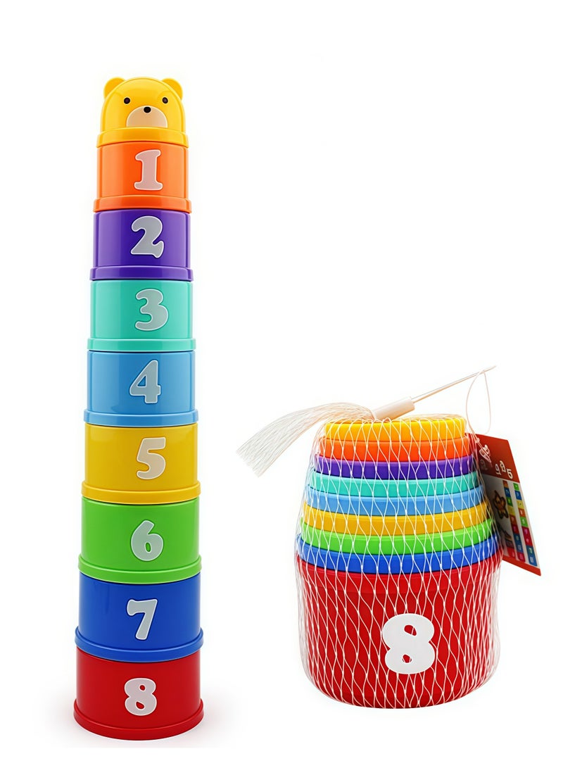 10Pcs Stacking Cups Set, Baby Stacking Cup for Toddler 1-3, Children's Stacking Tower Toy Bath Toy Sand Toy Cup, Educational Montessori Gift for Boys and Girls - Image 1