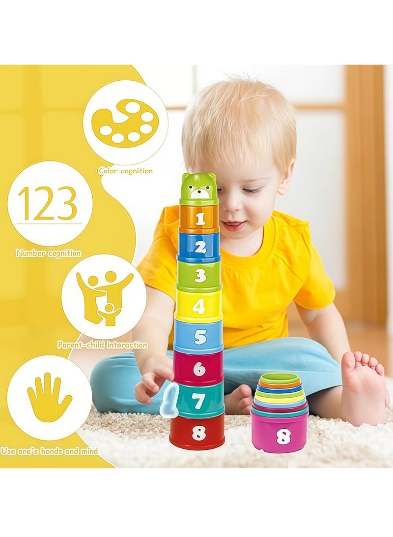 10Pcs Stacking Cups Set, Baby Stacking Cup for Toddler 1-3, Children's Stacking Tower Toy Bath Toy Sand Toy Cup, Educational Montessori Gift for Boys and Girls - Image 2