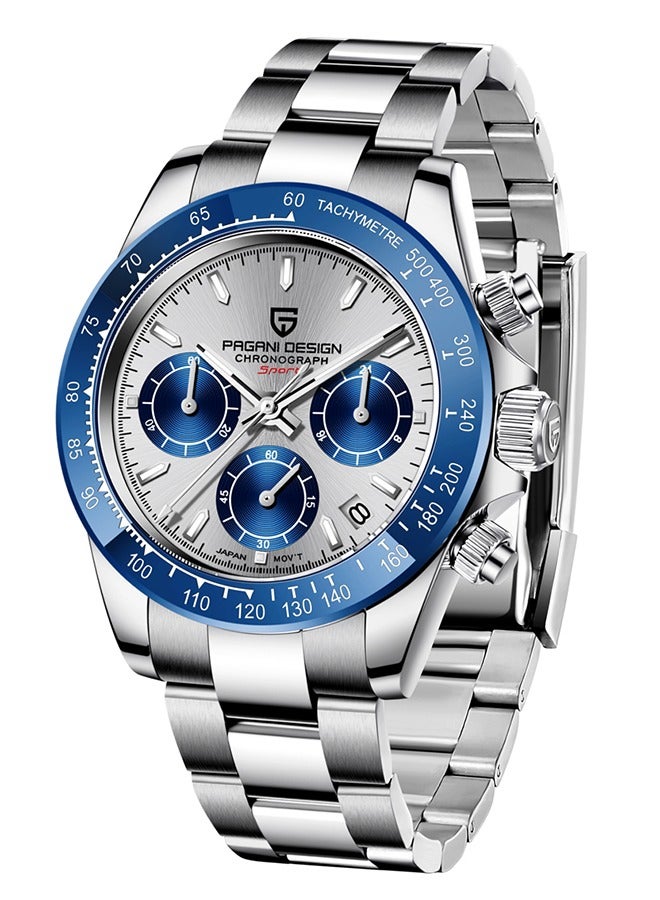 باغاني ديزاين الكلاسيكية الرجال متعددة الوظائف كرونوغراف كامل الفولاذ المقاوم للصدأ اليابانية كيه 63 الكوارتز حركة تستر 100 متر للماء الفاخرة الأعمال ووتش - Image 1