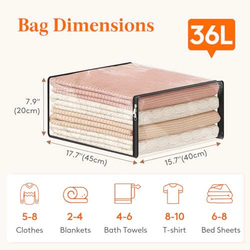 Lifewit 36L Clear Sheet Storage Bags with Zipper 3 Pack Plastic Sweater Storage Bins for Clothing Vinyl Foldable Clothes Containers Organizers for Closet Blankets Bedding 177 x 157 x 79 Inch - Image 3