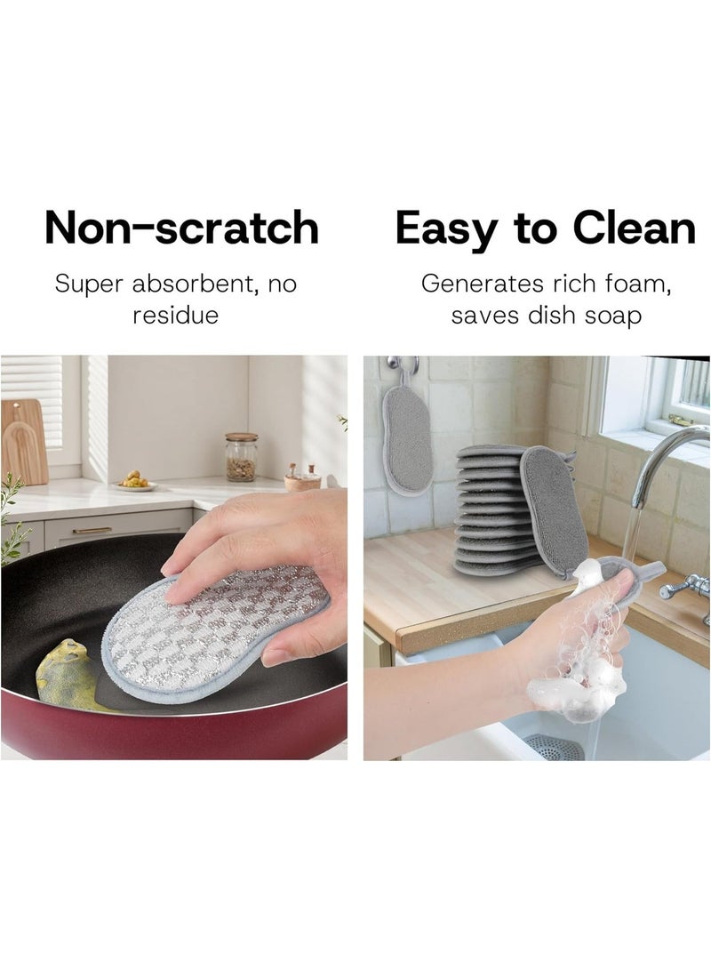 Bukela Multi-Purpose Scrub Kitchen Sponges, 12 Pack Dish Sponge, Dual-Sided Non-Scratch Microfiber & Metal Scrubber, Reusable Heavy Duty Sponges for Dishes, Pots, Glass, Sink, Stovetop & Bathroom - Image 4