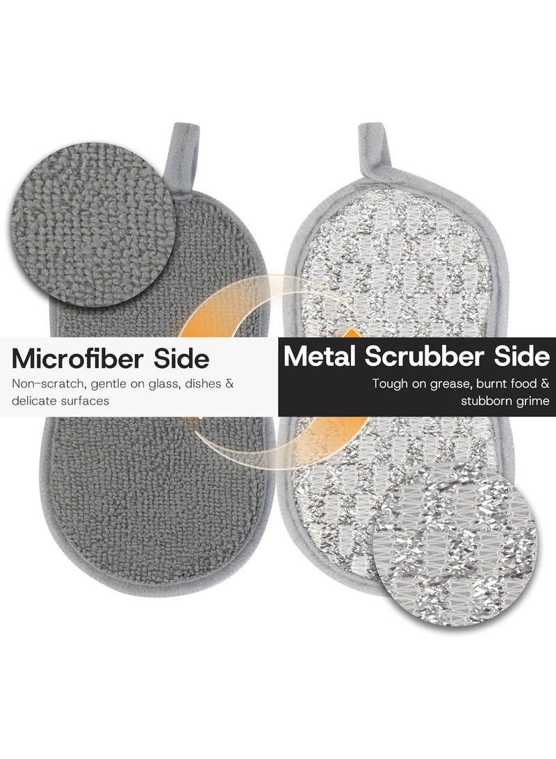 Bukela Multi-Purpose Scrub Kitchen Sponges, 12 Pack Dish Sponge, Dual-Sided Non-Scratch Microfiber & Metal Scrubber, Reusable Heavy Duty Sponges for Dishes, Pots, Glass, Sink, Stovetop & Bathroom - Image 3