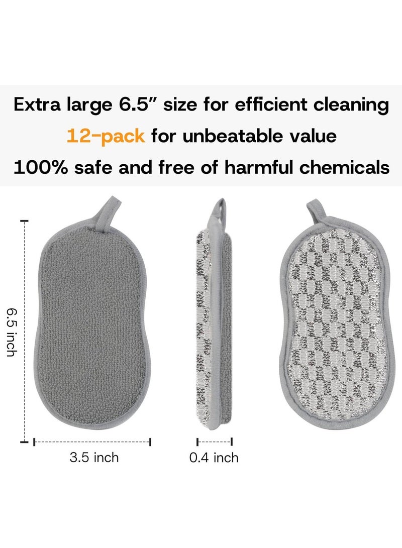 Bukela Multi-Purpose Scrub Kitchen Sponges, 12 Pack Dish Sponge, Dual-Sided Non-Scratch Microfiber & Metal Scrubber, Reusable Heavy Duty Sponges for Dishes, Pots, Glass, Sink, Stovetop & Bathroom - Image 5