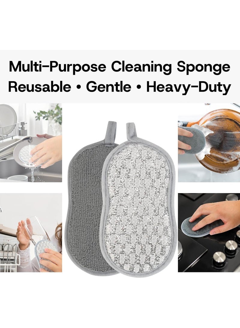 Bukela Multi-Purpose Scrub Kitchen Sponges, 12 Pack Dish Sponge, Dual-Sided Non-Scratch Microfiber & Metal Scrubber, Reusable Heavy Duty Sponges for Dishes, Pots, Glass, Sink, Stovetop & Bathroom - Image 2