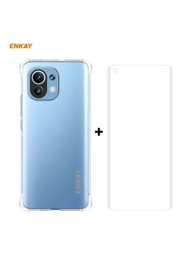 HuHa Case Cover For Xiaomi Mi 11 Hat-Prince ENKAY Clear TPU Shockproof Case Soft Anti-slip Cover + 3D Full Screen PET Curved Hot Bending HD Screen Protector Soft Film, Support Fingerprint Unlock