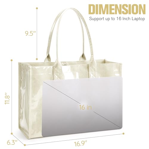 KALIDI FANCY FOREST KALIDI PVC Tote Bag Women’s Kraft Paper Work Handbags Purses with Top Handle,Beige - Image 2