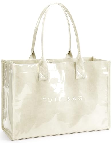 KALIDI FANCY FOREST KALIDI PVC Tote Bag Women’s Kraft Paper Work Handbags Purses with Top Handle,Beige - Image 1
