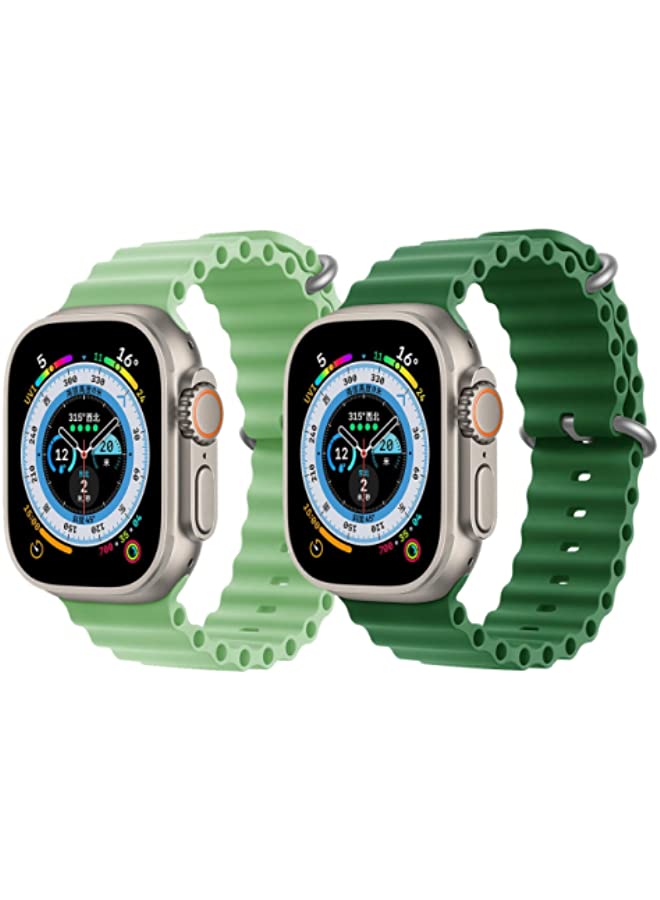 IAF Silicone Ocean Band Strap Mint Green Silicone Ocean Band Strap Green Set of 2 for Apple Watch Ultra 8 49mm