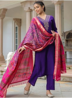 PRIYA’S PANACHE Women's Muslin Straight Fit Kurta & Pant Set with Zari Embroidery & Patola Print Dupatta | Ethnic Wear  - Image 5