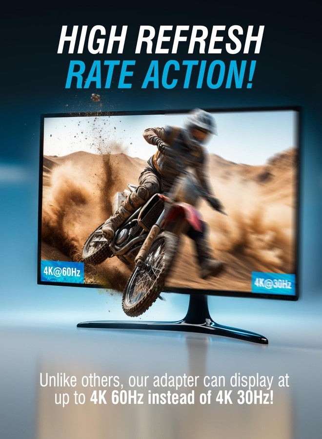 سابرينت محول SABRENT 4K USB Type-C إلى HDMI - التوصيل والتشغيل، يدعم دقة 4K بمعدل 60 هرتز، يدعم HDR10/Dolby Vision، متوافق مع أجهزة الكمبيوتر المحمولة والأجهزة اللوحية والهواتف الذكية وأجهزة الألعاب - تصميم ألومنيوم محمول (DA-CH4K) - Image 2