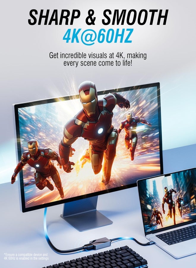 سابرينت محول SABRENT 4K USB Type-C إلى HDMI - التوصيل والتشغيل، يدعم دقة 4K بمعدل 60 هرتز، يدعم HDR10/Dolby Vision، متوافق مع أجهزة الكمبيوتر المحمولة والأجهزة اللوحية والهواتف الذكية وأجهزة الألعاب - تصميم ألومنيوم محمول (DA-CH4K) - Image 3