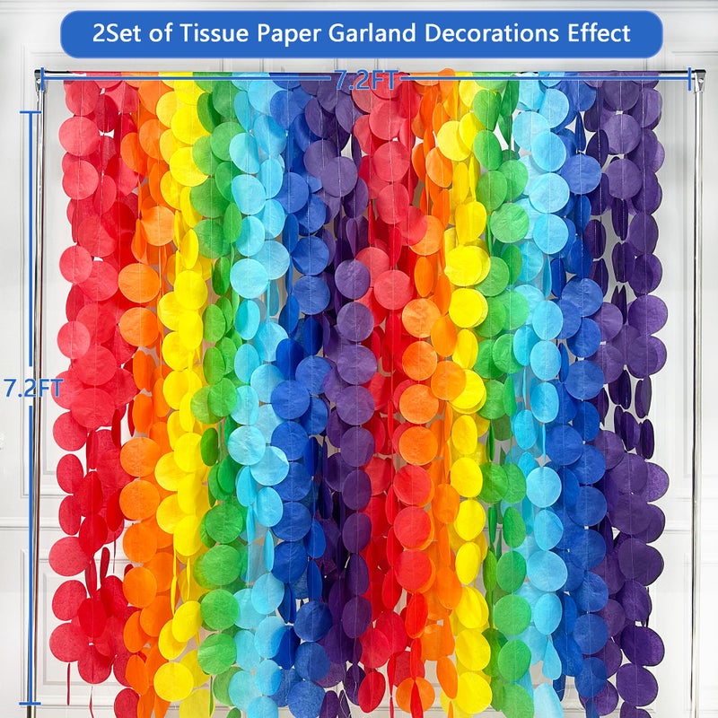 pinkblume 205Ft Rainbow Party Decorations Big Polka Dots Tissue Paper Backdrop Streamer Colorful Circle Dots Hanging Curtain Garland for Birthday Fiesta Carnival Baby Shower Wedding Engagement Party Supplies - Image 2