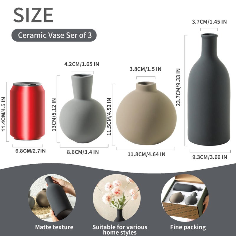 ooit Ceramic Vase Set of 3 | Neutral Vases Home Decor | Modern Flower Pottery Vases Rustic Farmhouse Vase for Table Entryway Mantel Centerpiece Bookshelf Living Room Bathroom Bedroom -Multicolor Large - Image 2