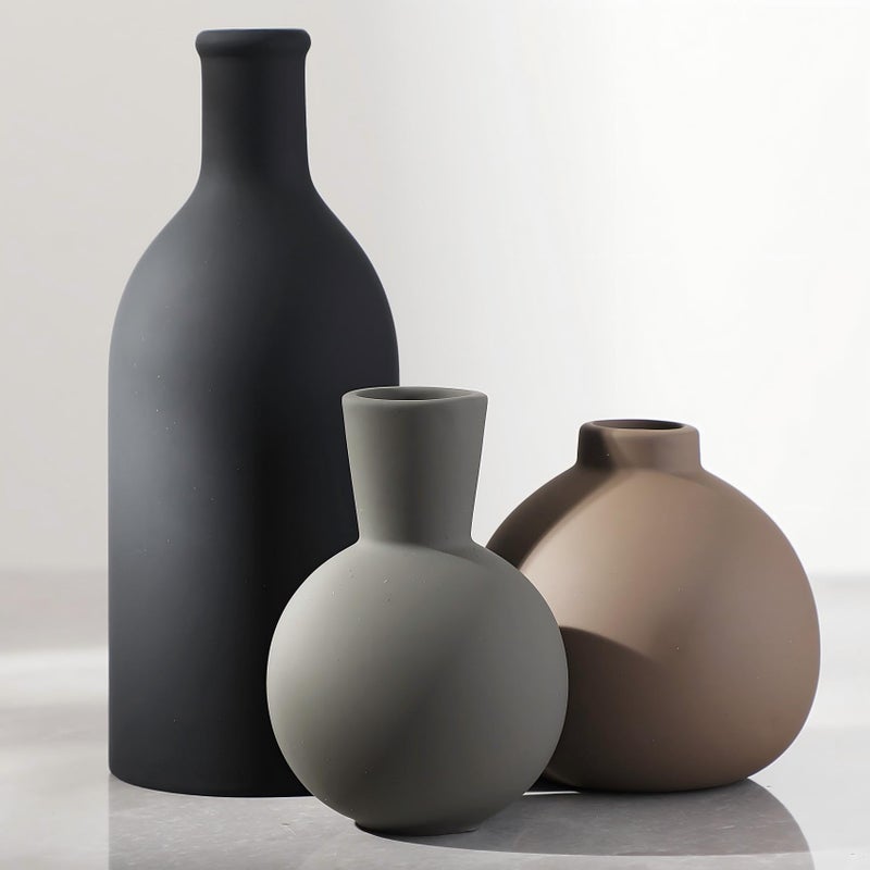 ooit Ceramic Vase Set of 3 | Neutral Vases Home Decor | Modern Flower Pottery Vases Rustic Farmhouse Vase for Table Entryway Mantel Centerpiece Bookshelf Living Room Bathroom Bedroom -Multicolor Large - Image 1