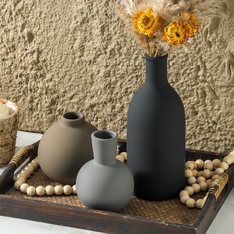 ooit Ceramic Vase Set of 3 | Neutral Vases Home Decor | Modern Flower Pottery Vases Rustic Farmhouse Vase for Table Entryway Mantel Centerpiece Bookshelf Living Room Bathroom Bedroom -Multicolor Large - Image 5