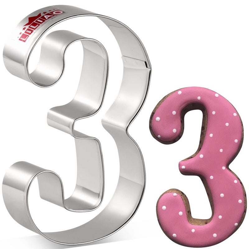 LILIAO LILIAO Number 3 Cookie Fondant Biscuit Cutter for Birthday/Anniversary/Special Day - 2.4 x 4 inches - Stainless Steel - Image 1