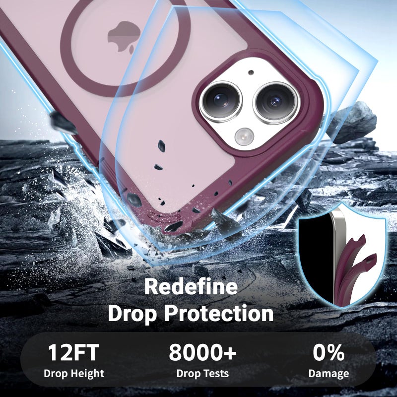 jaroco Magnetic for iPhone 15 Case, [Compatible with MagSafe][Military Grade Drop Protection][Heavy Duty Protection][Non-Slip][Shockproof] 2-Layer Durable Bumper Phone Case 6.1''-Wine Red - Image 3