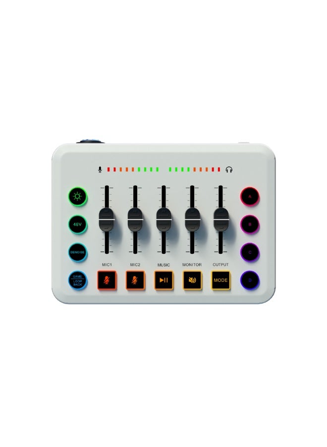 خلاط صوتي للألعاب بدقة عالية واجهة صوت قابلة للشحن خلاط RGB مع واجهة ميكروفون XLR طاقة فانتوم 48 فولت للبودكاست/التسجيل أبيض - Image 1