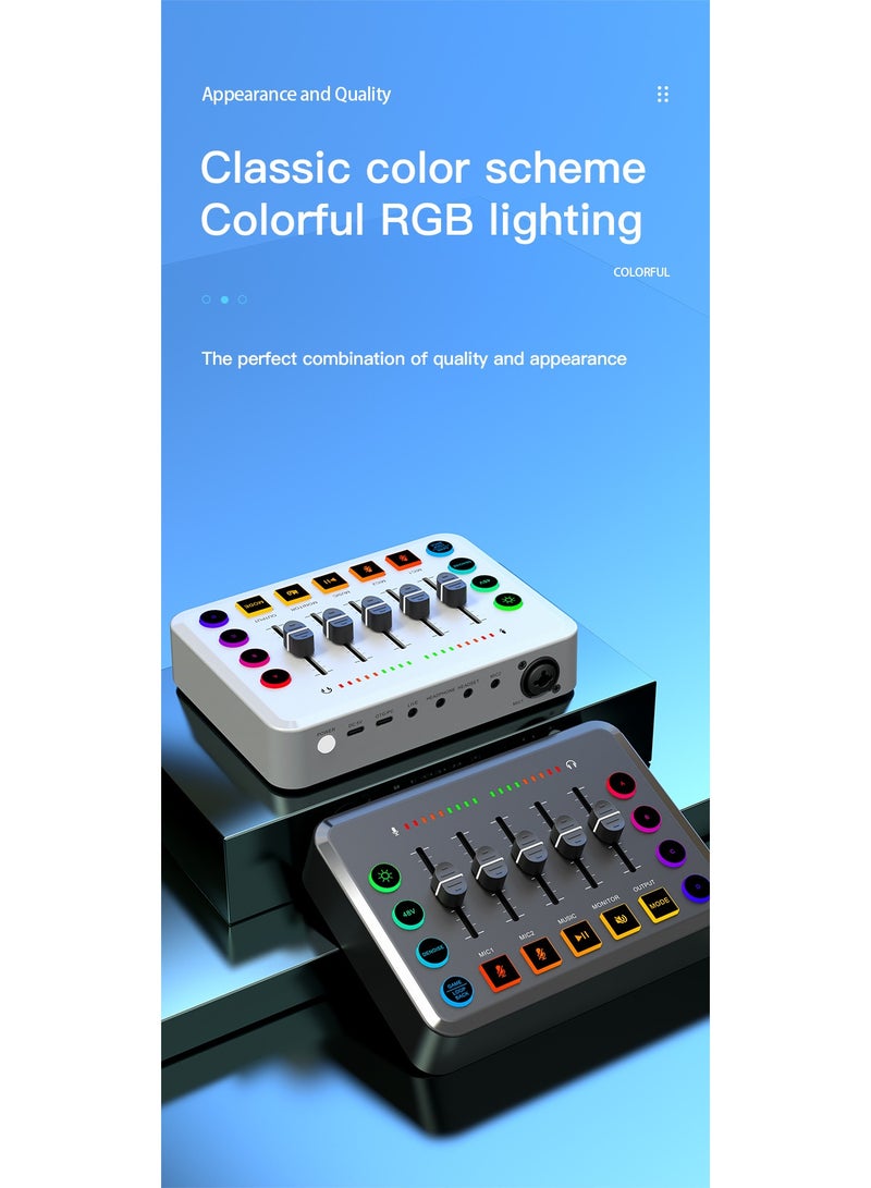 خلاط صوتي للألعاب بدقة عالية واجهة صوت قابلة للشحن خلاط RGB مع واجهة ميكروفون XLR طاقة فانتوم 48 فولت للبودكاست/التسجيل أبيض - Image 2