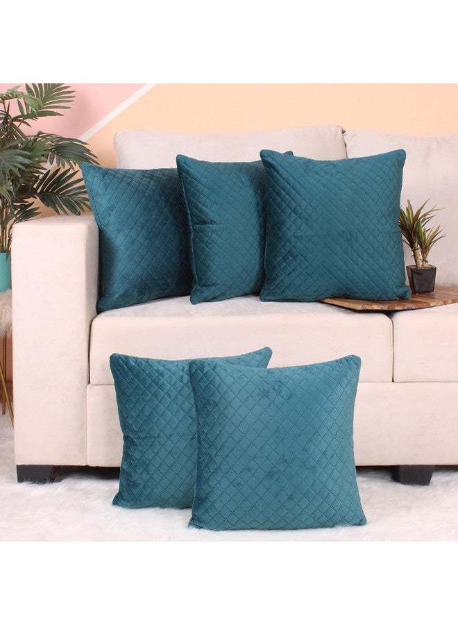 STITCHNEST Set of 5 Cushion Cover | Quilted Velvet | Castleton Green| Soft & Premium Look | 24x24 Inches | Fit for Sofa & Living Room Décor - Image 1