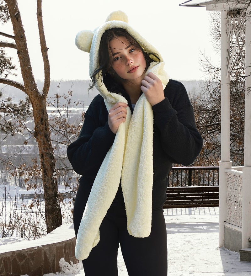 Özgüner Oyuncak Özgüner Teddy Bear Toy Hooded Welsoft Plush Beanie - Scarf - Polar Fleece Neck Scarf - Windproof Eared Hat  - Image 1