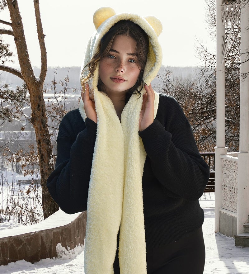 Özgüner Oyuncak Özgüner Teddy Bear Toy Hooded Welsoft Plush Beanie - Scarf - Polar Fleece Neck Scarf - Windproof Eared Hat  - Image 3