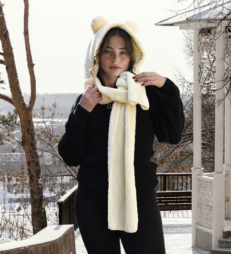 Özgüner Oyuncak Özgüner Teddy Bear Toy Hooded Welsoft Plush Beanie - Scarf - Polar Fleece Neck Scarf - Windproof Eared Hat  - Image 2