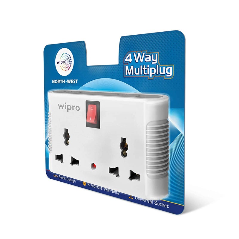 Wipro 4 Way Multiplug Adaptor with 2 Universal Sockets |Inbuilt Surge Protection & Power supply Indicator | Compact & Light weight | 6Amp Multiplug socket for Home, Office | Pack of 3 (White) - Image 3