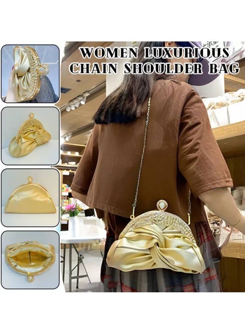 AROAQ Elegant Mini Clutch with Golden Rhinestone Crown, Removable Shoulder Strap, and Pearl Accents - Perfect for Evening Parties, Banquets, and Special Occasions, Ladies' Handbag - Image 3