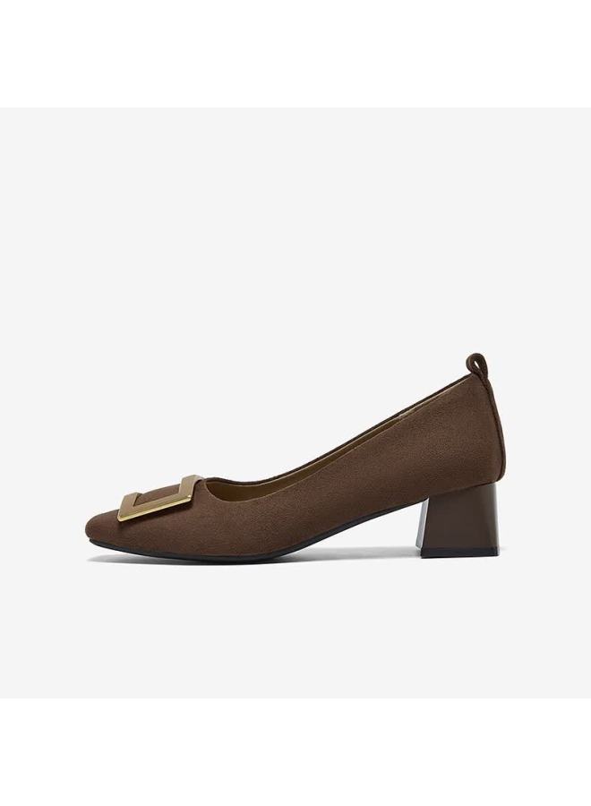 Basto 26 Spring Fabric Women's Shoes Simple Commuter Block Heel Square Toe Flats B5288aq6 Coffee Color Size 40 - Image 1