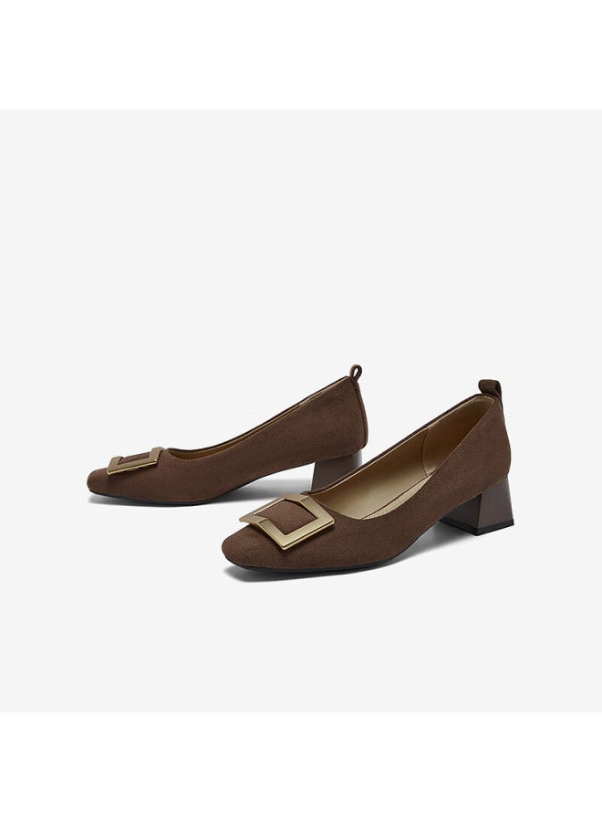 Basto 26 Spring Fabric Women's Shoes Simple Commuter Block Heel Square Toe Flats B5288aq6 Coffee Color Size 40 - Image 3
