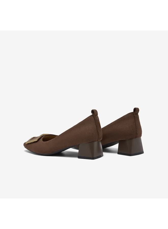 Basto 26 Spring Fabric Women's Shoes Simple Commuter Block Heel Square Toe Flats B5288aq6 Coffee Color Size 40 - Image 2
