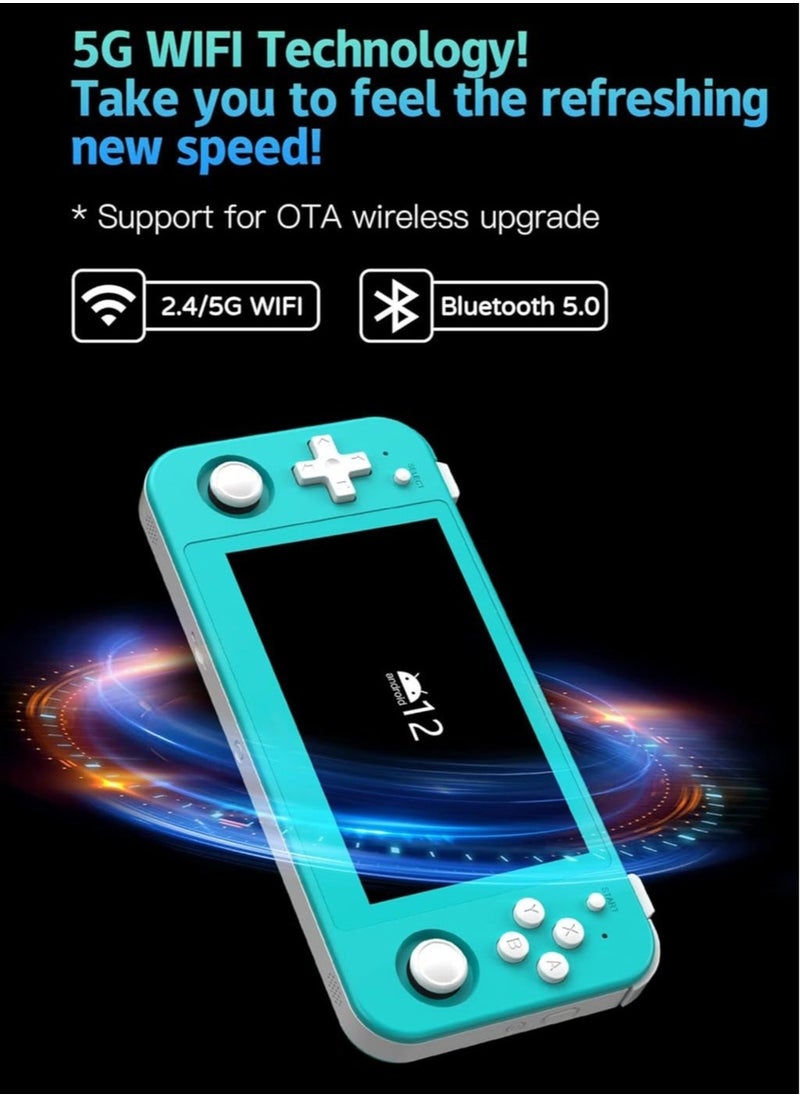 ANBERNIC  RG505 Retro Game Handheld Game Console with 128GB TF-card Built-in 3000+ Games, 4.95-inch OLED Touch Screen with Android 12 System, Unisoc Tiger T618 and Compatible with Google Play Store (Turquoise)  - Image 5