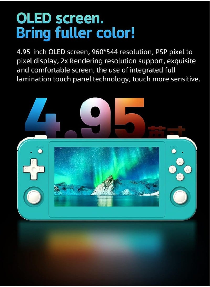 ANBERNIC  RG505 Retro Game Handheld Game Console with 128GB TF-card Built-in 3000+ Games, 4.95-inch OLED Touch Screen with Android 12 System, Unisoc Tiger T618 and Compatible with Google Play Store (Turquoise)  - Image 3