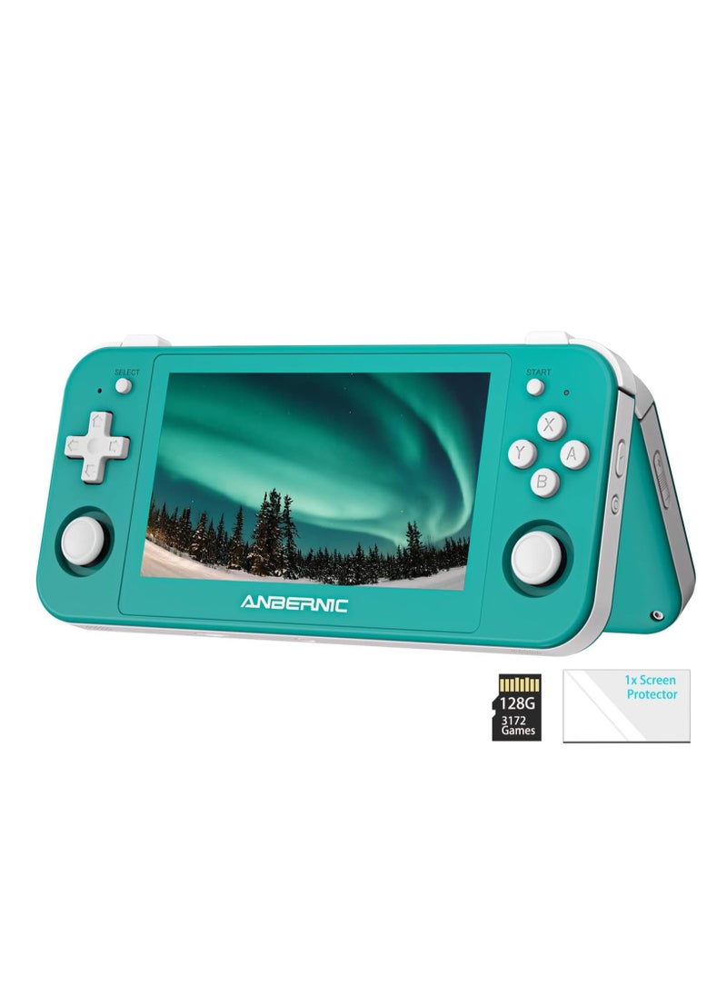 ANBERNIC  RG505 Retro Game Handheld Game Console with 128GB TF-card Built-in 3000+ Games, 4.95-inch OLED Touch Screen with Android 12 System, Unisoc Tiger T618 and Compatible with Google Play Store (Turquoise)  - Image 1
