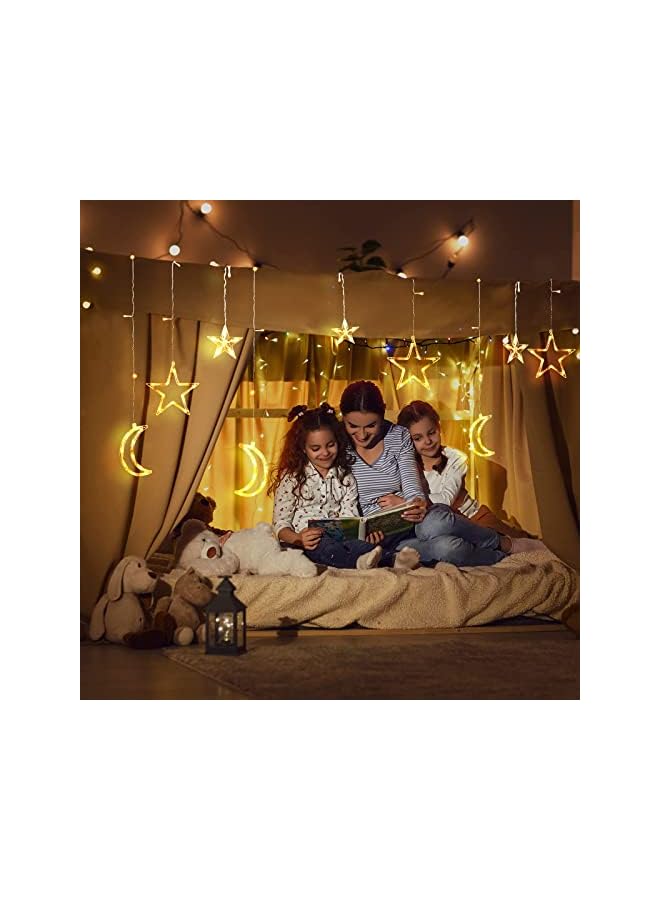 The Bros 6Pcs Ramadan Star Moon Curtain Lights, 3.5M LED Moon Star Decorative Night Lights for Ramadan Home Decoration Party Remote Control Starry Lights,Battery Box and USB Powered(Warm White) - Image 4