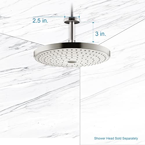OFFO Shower Arm with Flange, 3 in Brushed Nickel Ceiling Mount Replacement Rain Shower Head Straight Arm Ceiling-Mounted For Fixed Shower Head & High Pressure Rain - Image 5