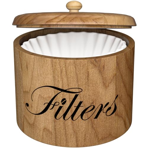 CORTNK Coffee Filter Holder, Wooden Coffee Filter Storage with Lid, RoundCoffeeFilterContainer for Counter, Rustic Bar Accessories Holder Decor (Natural) - Image 1