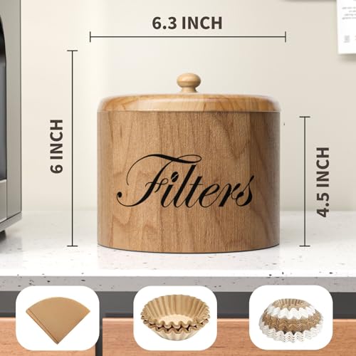 CORTNK Coffee Filter Holder, Wooden Coffee Filter Storage with Lid, RoundCoffeeFilterContainer for Counter, Rustic Bar Accessories Holder Decor (Natural) - Image 2