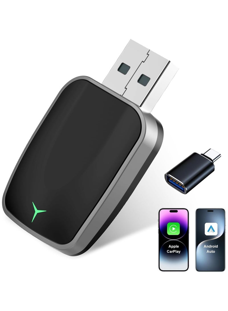 INSIJAM Wireless CarPlay Adapter for iPhone Plug and Play CarPlay Dongle Converts Wired CarPlay to Wireless Fast Auto-Connect Low Latency USB-A and USB-C Compatible - Image 1