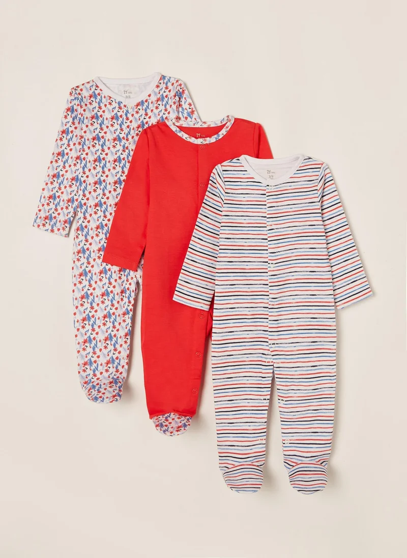 زيبي 3 Sleepsuits for Baby Girls 'Stripes&Flowers'', Multicoloured