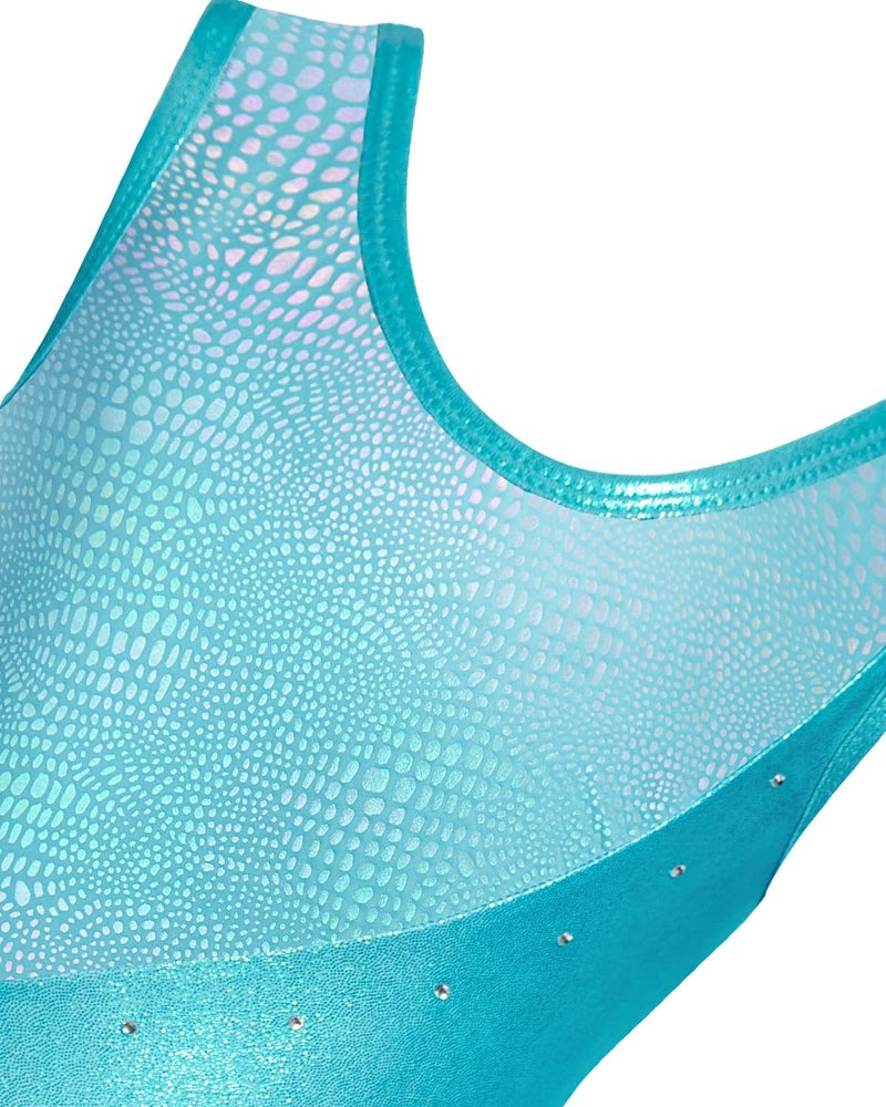 Gogokids Gymnastics Leotards for Girls Sparkly Rhinestone Dance Unitard with Shorts & Hair Scrunchie Activewear, green, 9-10 years, 140 - Image 2