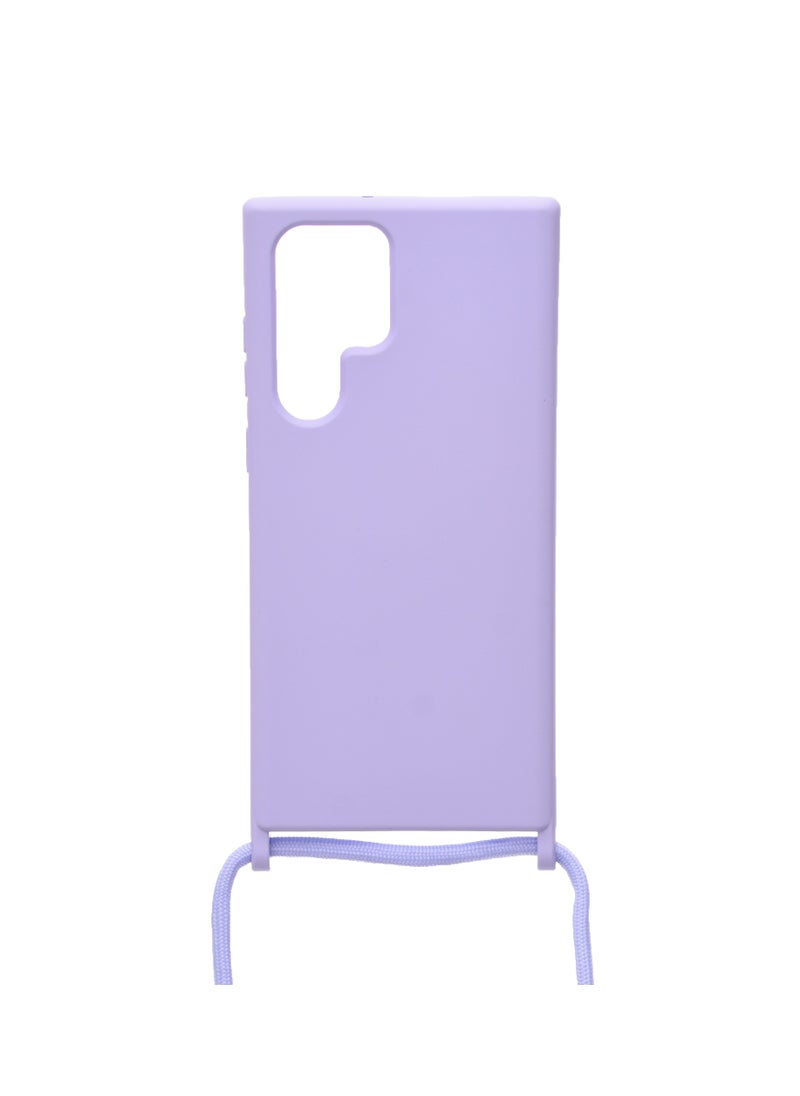 Generic - Silicone Back Phone Protection Cover With Fabric Strap And Safety Edges For Samsung Galaxy S22 Ultra - Lavender - Image 1