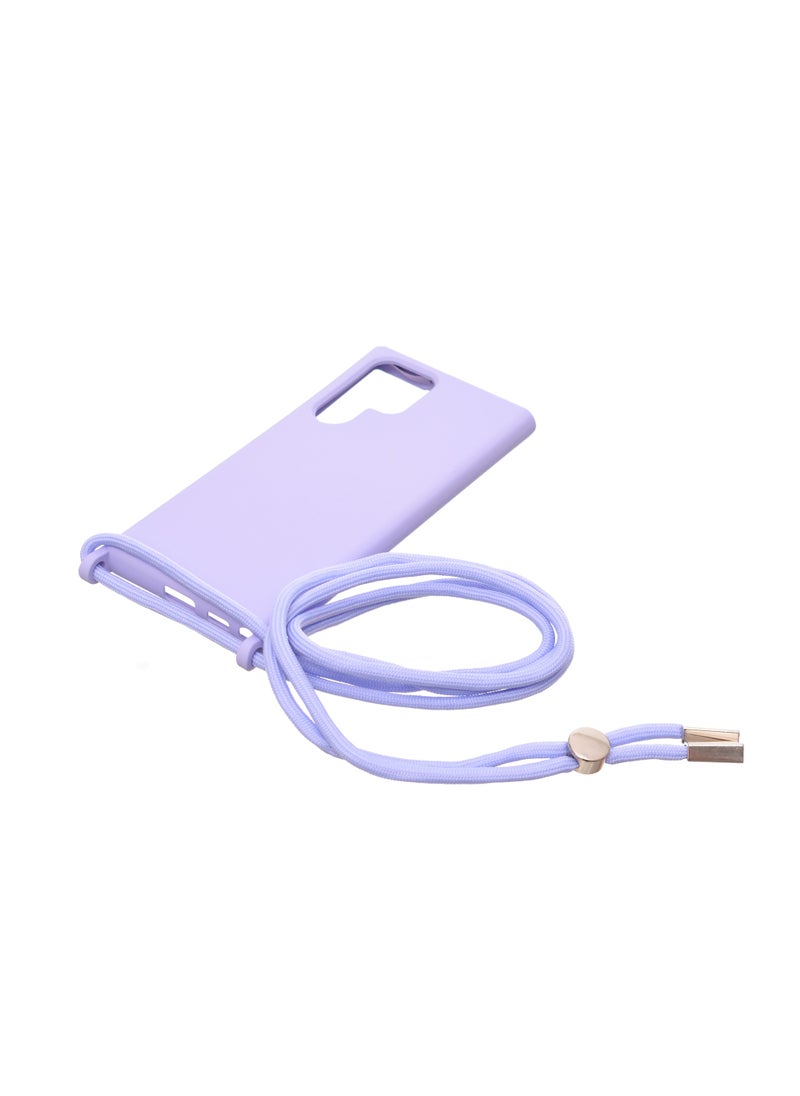 Generic - Silicone Back Phone Protection Cover With Fabric Strap And Safety Edges For Samsung Galaxy S22 Ultra - Lavender - Image 1