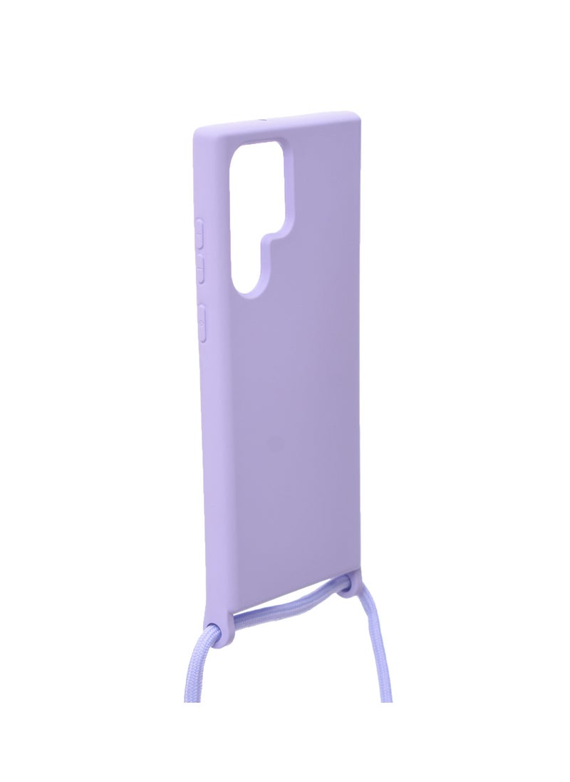 Generic - Silicone Back Phone Protection Cover With Fabric Strap And Safety Edges For Samsung Galaxy S22 Ultra - Lavender - Image 1